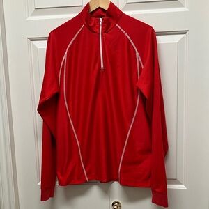 Descente quarter zip long sleeve shirt, red, raglan sleeve, L
